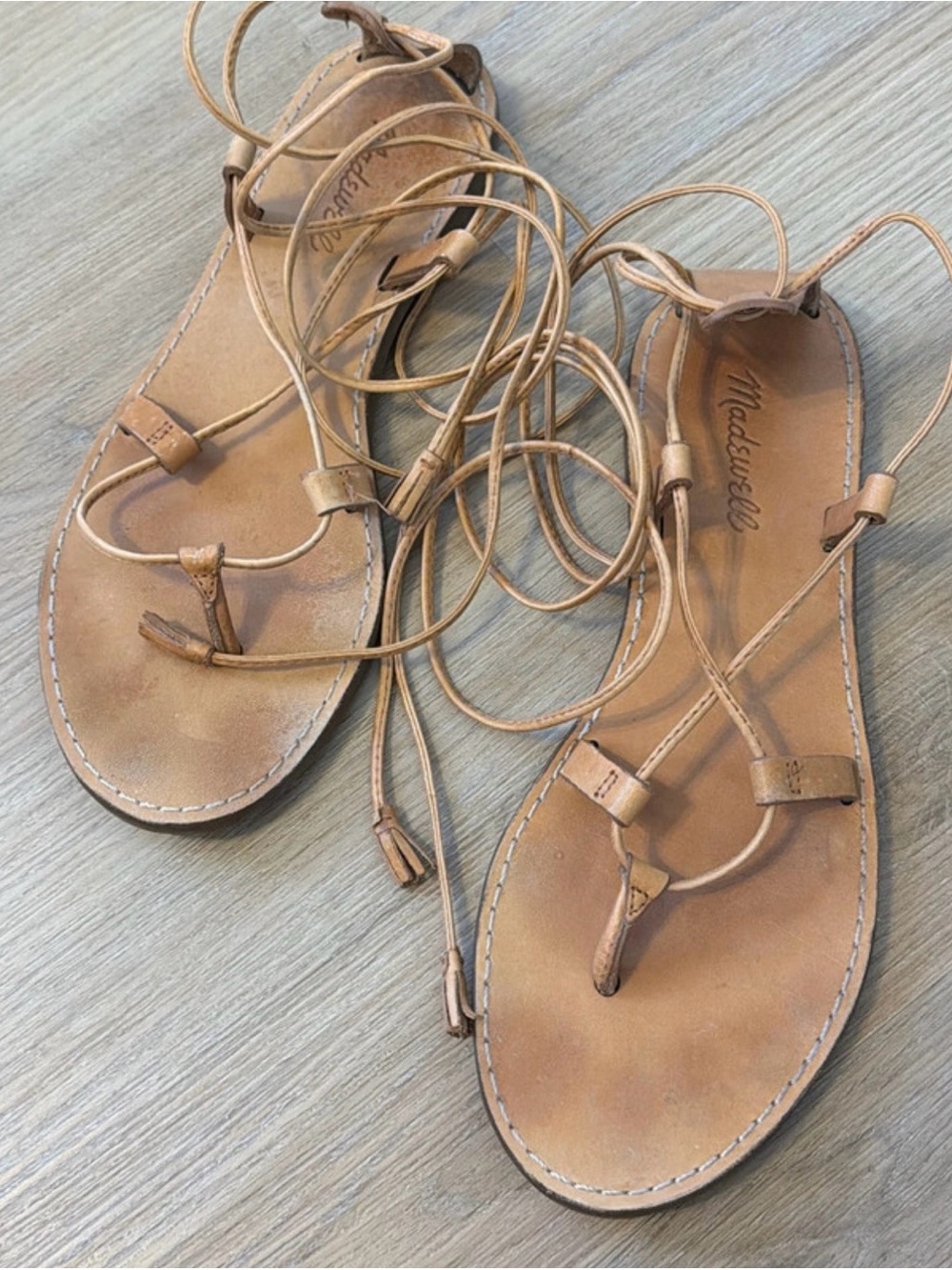 Madewell Boardwalk Lace Up Leather Sandals in English Saddle Tan sz 8